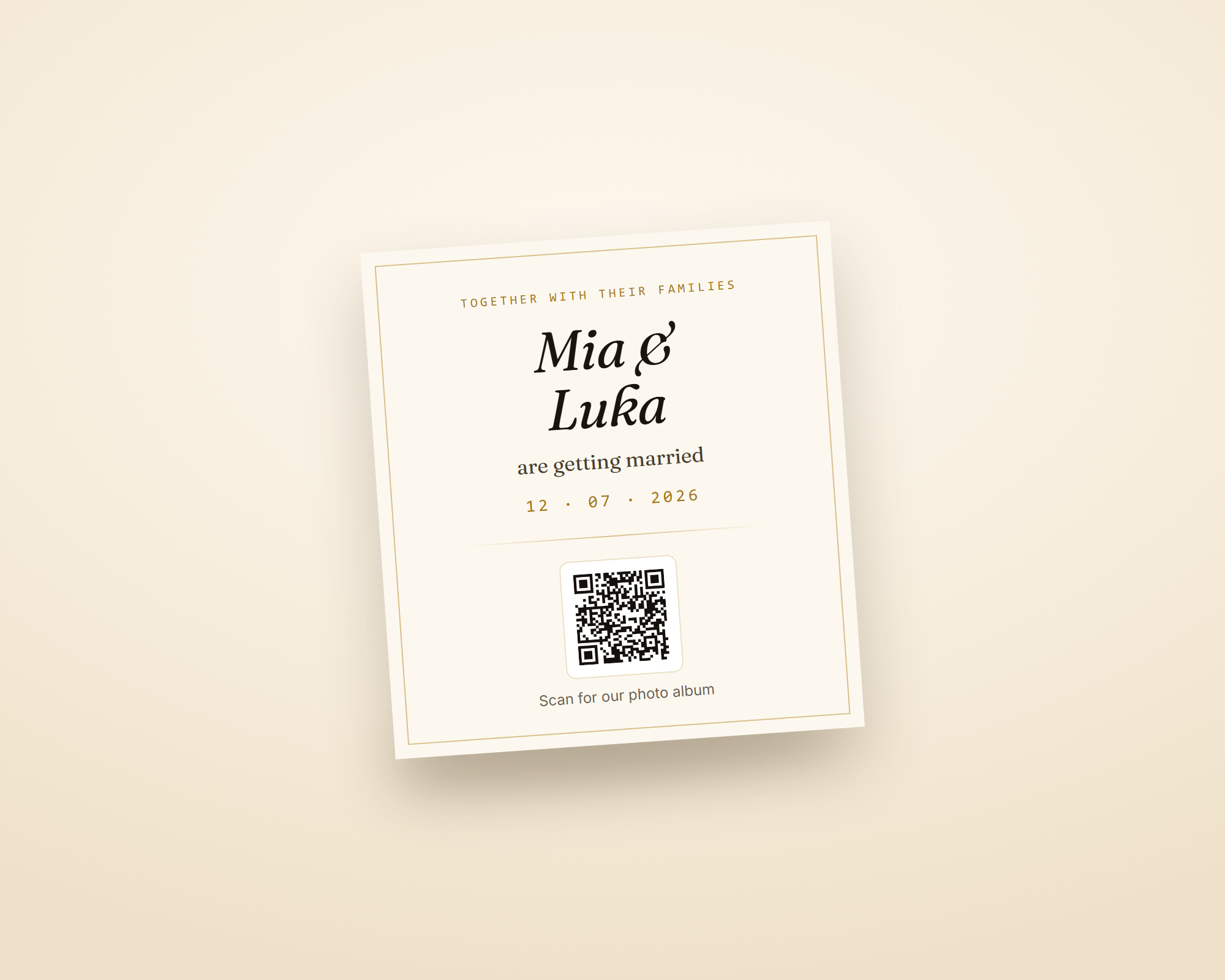 A souvie.link QR code on a wedding invitation