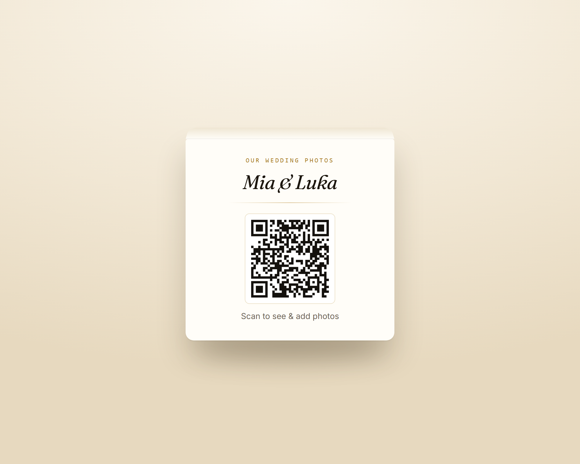 A souvie.link QR code on a wedding table card